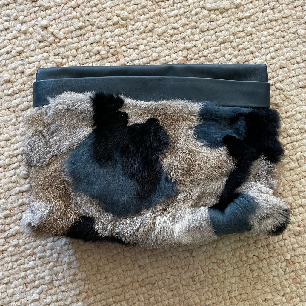 Vintage Bcbg Leather And Fur Large Clutch